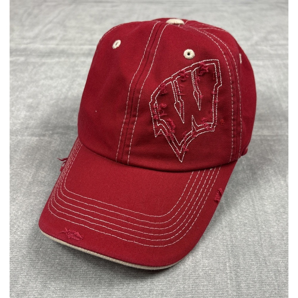 Top of the World Wisconsin Badgers Red Adjustable Cap One Size Distressed Unisex